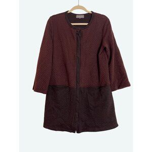 Michael Stars Quilted Snap Front Burgundy Brown Color Block Sweater Coat Long  M